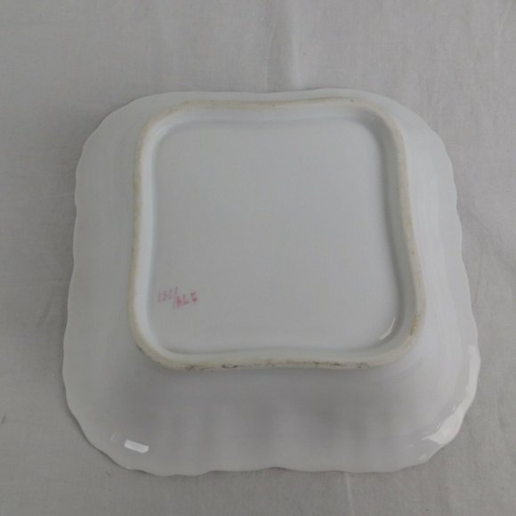 Vintage Numbered 274/751 Pink Rim Square Bowl w/Handpainted Winter House Scene - Picture 5 of 6